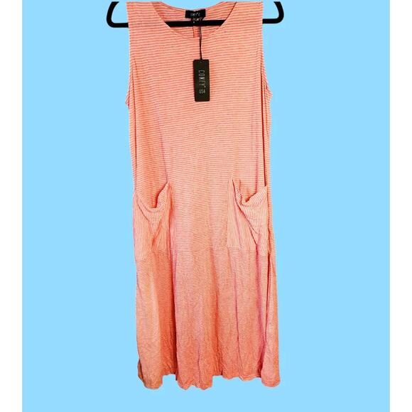 NEW Comfy USA Crinkle Rachel dress Small sleeveless Coral Striped Midi Lounge - Picture 12 of 12